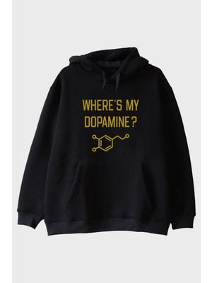 Nuugg Where's My Dopamine Baskılı Bilim Temalı Siyah Hoodie