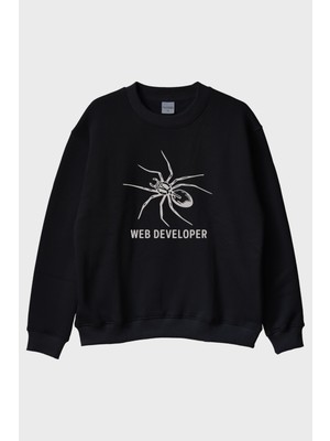 Nuugg Web Developer Baskılı Siyah Bisiklet Yaka Sweatshirt