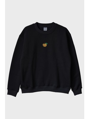 Nuugg Sarı Elma Desenli Siyah Nakış Bisiklet Yaka Sweatshirt