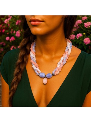 Asteria Elite 3 Sıralı Akik Kuvars Stres Azaltma Duygusal Denge ve Pozitif Enerji Kolyesi