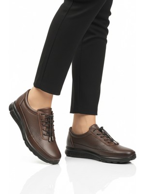 Aspor Kahve Hakiki Deri Ortopedik Kadın Casual Ayakkabı