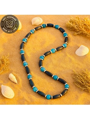 Asteria Elite Mavi Akik Ahşap Iletişim ve Nazardan Korunma Kolyesi