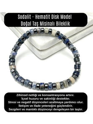 Yıldız Doğal Taş Sertifikalı Sodalit - Hematit Disk Model Doğal Taş Misinalı Bileklik