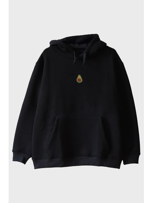 Nuugg Avokado Desenli Siyah Nakış Hoodie