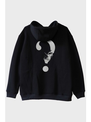 Nuugg Gothic Soru Işareti Kafatası Baskılı Siyah Hoodie