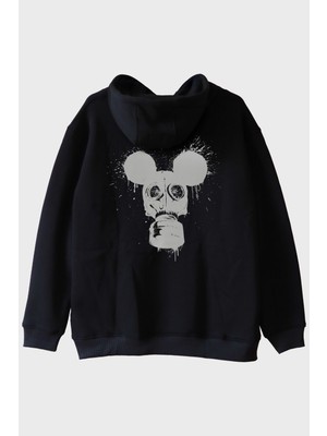 Nuugg Gaz Maskesi ve Mouse Kulakları Tasarımlı Siyah Siyah Hoodie