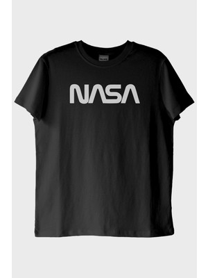 Nuugg Nasa Baskılı Minimalist Tasarım Siyah Tişört