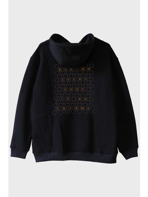 Nuugg Behind Every Code Is An Enigma Baskılı Siyah Hoodie