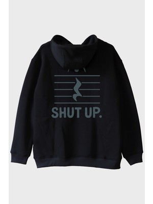 Nuugg Minimalist 'shut Up' Müzik Temalı Esprili Siyah Hoodie