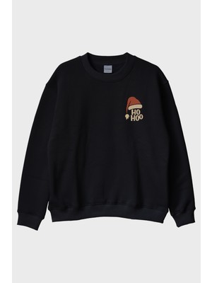 Nuugg Ho Ho Şapka Siyah Bisiklet Yaka Sweatshirt