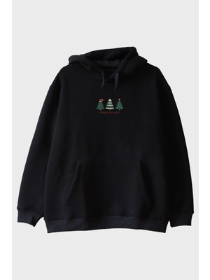 Nuugg Yılbaşı Ağacı Grafik Siyah Hoodie