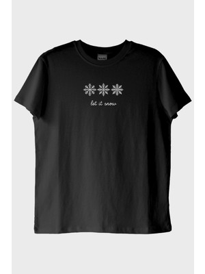 Nuugg Kar Tanesi Desenli Siyah Tişört