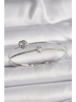 Ayder Timya Pirinç Gümüş Renk Zirkon Taşlı Kalp Model Kadın Bileklik - TJ-BB6537 TG/Tmya1395 218677