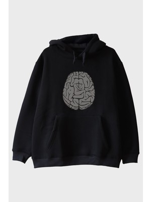 Nuugg Beyin Grafikli Baskılı Siyah Hoodie