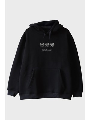 Nuugg Kar Tanesi Desenli Siyah Hoodie
