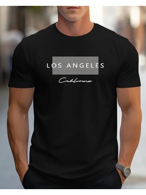 Punix Punıx Büyük Beden Özel Seri Los Angeles Calıfornia Baskılı %100 Pamuk Yeni Sezon Battal Erkek T-Shırt
