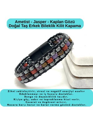 Yıldız Doğal Taş Sertifikalı Ametist Jasper Kaplan Gözü Disk Model Doğal Taş Bileklik Mıknatıslı Kilit