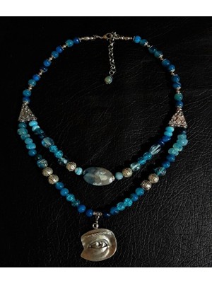 Asteria Elite Mavi Akik ve Cam Boncuk Kolye