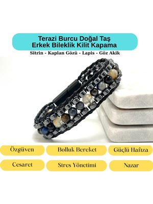 Yıldız Doğal Taş Sertifikalı Terazi Burcu Disk Model Doğal Taş Erkek Bileklik Mıknatıslı Kilit