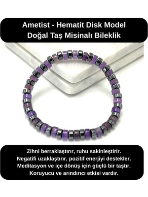 Yıldız Doğal Taş Sertifikalı Ametist - Hematit Disk Model Doğal Taş Misinalı Bileklik