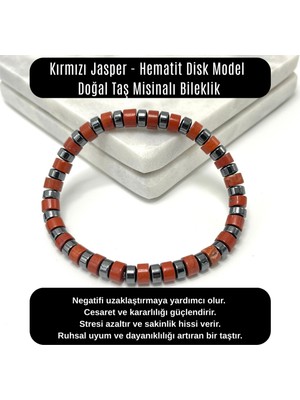 Yıldız Doğal Taş Sertifikalı Kırmızı Jasper - Hematit Disk Model Doğal Taş Misinalı Bileklik