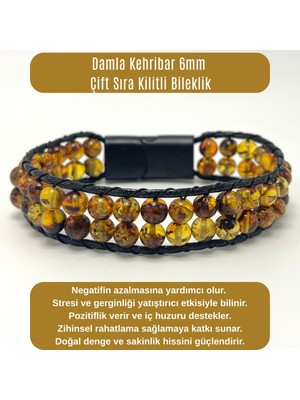 Yıldız Doğal Taş Sertifikalı Damla Kehribar 6mm Çift Sıra Kilitli Bileklik