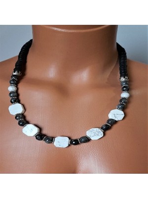 Asteria Elite Larvikite Havlit Kokonat Ağacı Içgörü, Huzur ve Topraklanma Kolye Bileklik Seti