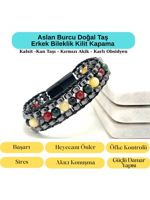 Yıldız Doğal Taş Sertifikalı Aslan Burcu Disk Model Doğal Taş Erkek Bileklik Mıknatıslı Kilit