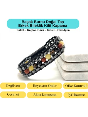 Yıldız Doğal Taş Sertifikalı Başak Burcu Disk Model Doğal Taş Erkek Bileklik Mıknatıslı Kilit