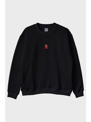 Nuugg Kırmızı El Atarisi Desenli Nakış Bisiklet Yaka Sweatshirt