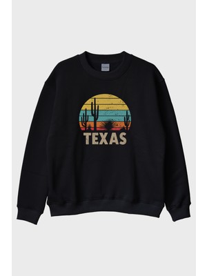 Nuugg Texas Retro Doğa Baskılı Siyah Bisiklet Yaka Sweatshirt