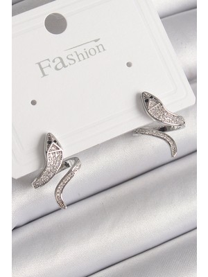 Ayder Timya Pirinç Gümüş Renk Zirkon Taşlı Yılan Model Kadın Küpe - TJ-BKP9789 TG/TMYA1395 218734