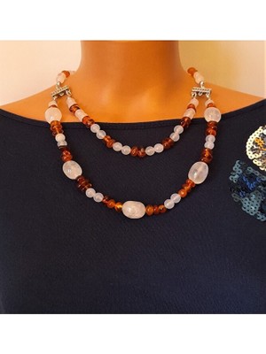 Asteria Elite Kehribar Akik Iki Sıralı Şifa Enerji ve Nazardan Korunma Kolyesi