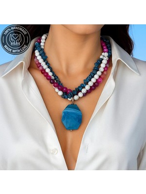 Asteria Elite Havlit Apatit Pembe Akik 3 Sıralı Huzur,iletişim Zihinsel Berraklı Kolyesi