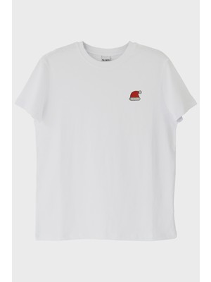 Nuugg Noel Şapka Baskılı Beyaz Tişört