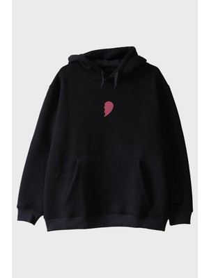 Nuugg Pembe Yarım Kalp Desenli Hoodie - Sevgililer Günü Hediyesi