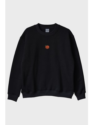 Nuugg Şeftali Desenli Nakış Bisiklet Yaka Sweatshirt