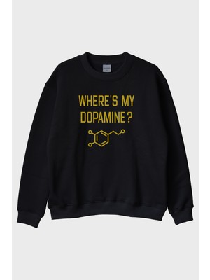 Nuugg Where's My Dopamine Baskılı Bilim Temalı Siyah Bisiklet Yaka Sweatshirt