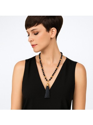 Asteria Elite Mat Oniks Nazardan Korunma Güç ve Cesaret Için Uzun Kolye