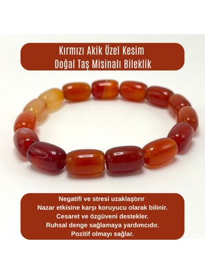 Yıldız Doğal Taş Sertifikalı Kırmızı Akik Özel Kesim Doğal Taş Misinalı Bileklik