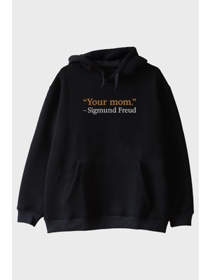 Nuugg Your Mom Mizahi Baskılı Siyah Hoodie