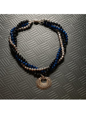 Asteria Elite Hematit Oniks Kristal Üç Sıralı Enerji Zihin ve Nazardan Koruma Kolyesi