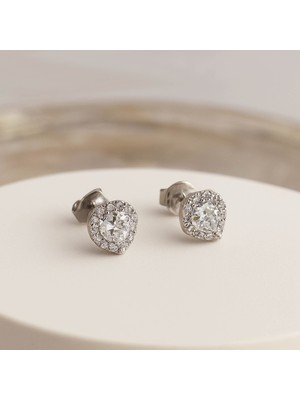 Vaoov 925 Ayar Gümüş Beyaz Taşlı Minimal Kalp Küpe