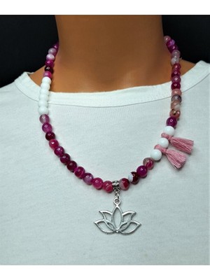 Asteria Elite Pembe Beyaz Akik Nazardan Korunma ve Duygusal Denge Kolye Bileklik Seti