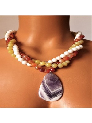 Asteria Elite Peridot Akik Üç Sıralı Canlılık, Denge ve Nazardan Koruma Kolyesi