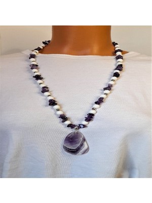 Asteria Elite Akik Ametist Nazardan Korunma, Denge ve Huzur Için Uzun Kolye