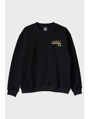 Nuugg Retro Kuşlar Siyah Bisiklet Yaka Sweatshirt