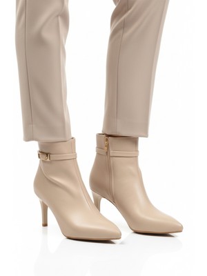 Aspor Bej Içi Polarlı Fermuarlı Kadın Topuklu Bot