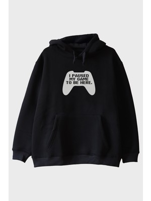 Nuugg I Paused My Game Siyah Hoodie Oyun Kumandası Tasarımı