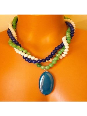 Asteria Elite Lacivert Akik Yeşil Ceyt Beyaz Kristal Bereket Şifa ve Nazardan Korunma Kolyesi